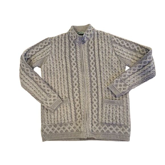 Aran Islands Knitwear Unisex Cable-Knit 100% Merino Wool Zip Cardigan M - Picture 1 of 9
